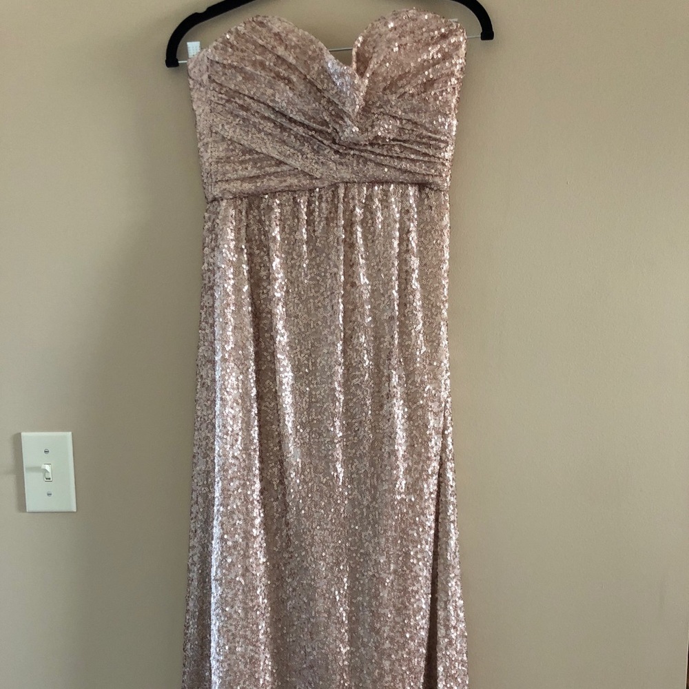 Amsale Rose Gold Formal Sequin Strapless Dress - Picture 3 of 12